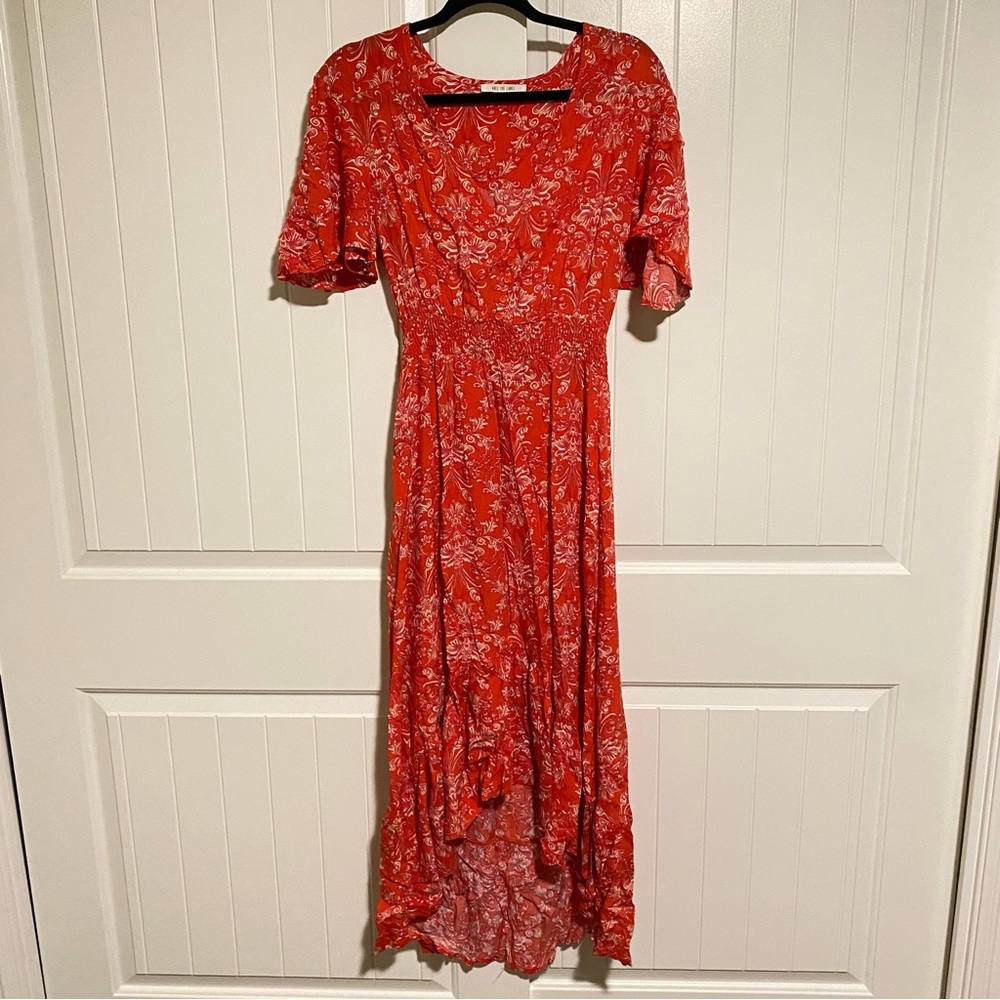 Abel the label Paisley red half button Maxi High Low Dress size Small